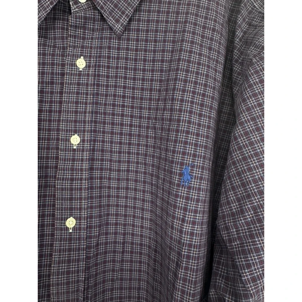 Polo Ralph Lauren Shirt 5XL Big 5XB Plaid Long Sleeve Button Up Purple Blue Pony